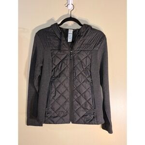 Decathlon Quechua Hybrid NH100 Black Quilted Puffer Knit Hoodie Jacket Womens M